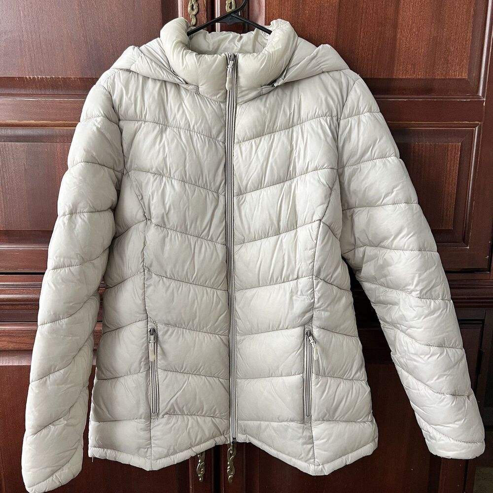 Charter Club Packable Short Puffer Coat with Detachable Hood Grey Owl Women's L